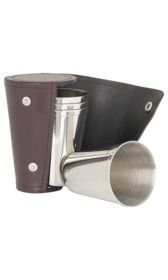 Set Of 4 Large Cups In Burgundy Leather Case