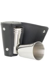 Set Of 4 Large Cups In Black Leather Case