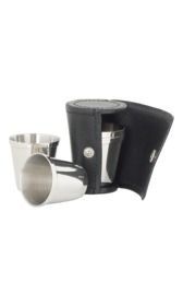 Set Of 4 Small Cups In Black Leather Case