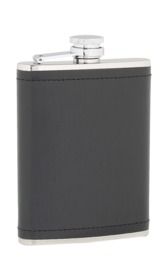 6oz Black Leather And Stainless Steel Flask