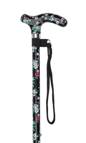Black Floral Pattern Petite Handle Adjustable Stick