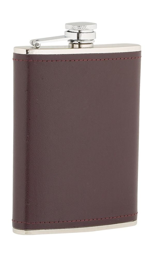 8oz Burgundy Leather Stainless Steel Flask