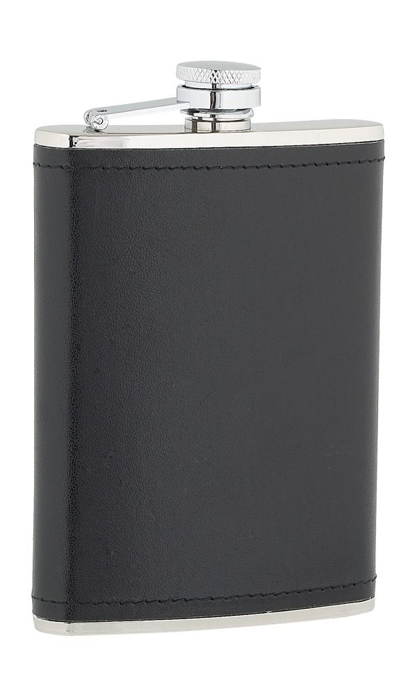 8oz Black Leather Stainless Steel Flask