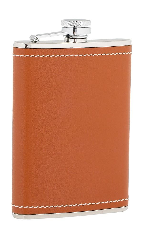 8oz Tan Leather Stainless Steel Flask