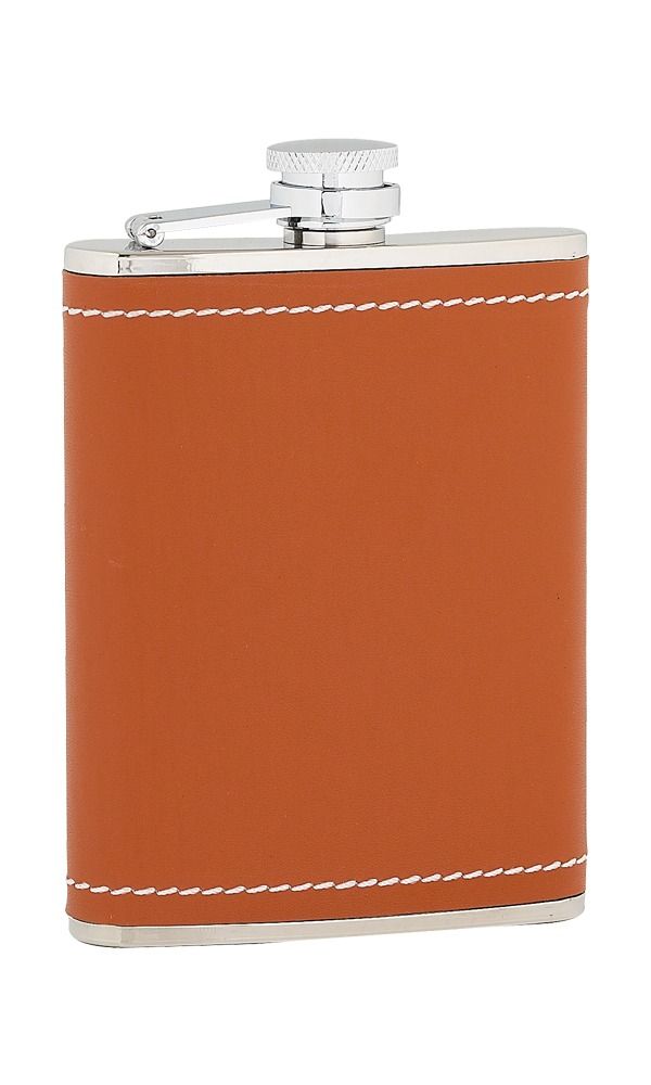 6oz Tan Leather Stainless Steel Flask