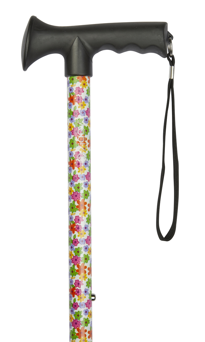 Multi Floral Pattern Adjustable Stick With Gel Grip Handle