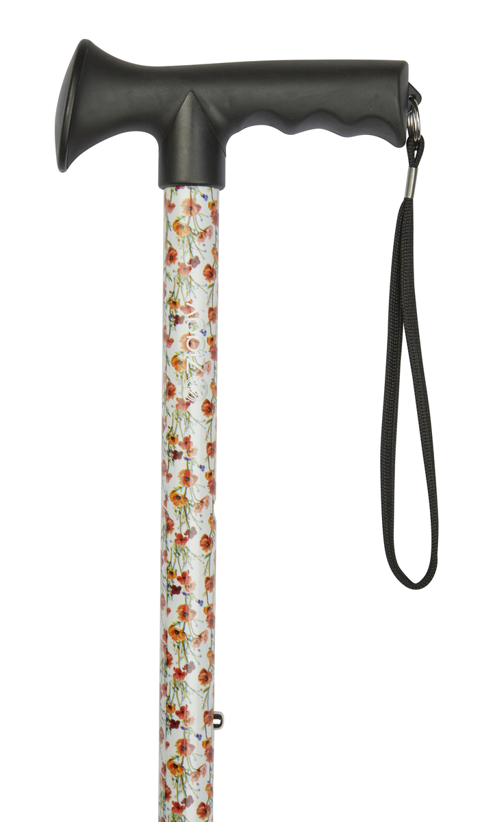 Poppies Pattern Adjustable Stick With Gel Grip Handle